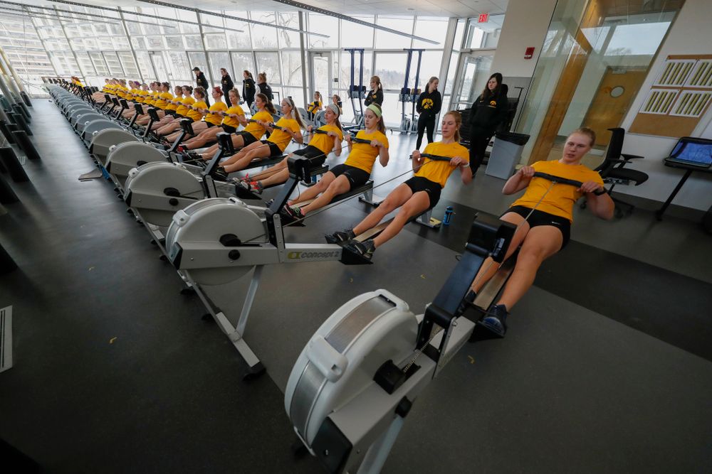Members of the Iowa Rowing Team workout in the  P. Sue Beckwith, M.D., Boathouse Monday, February 12, 2018 in Iowa City. (Brian Ray/hawkeyesports.com)
