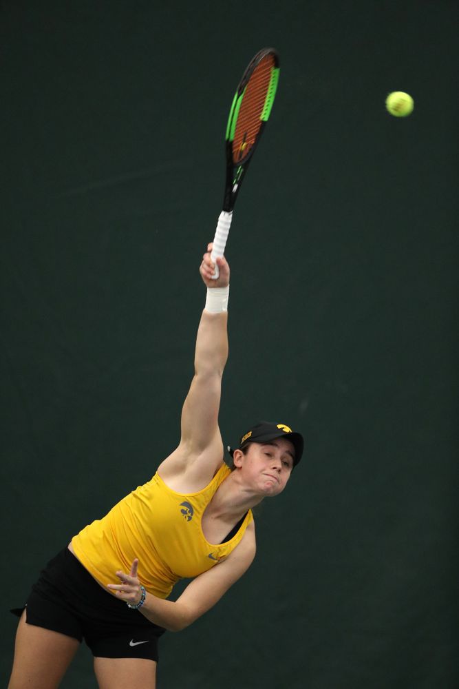 Iowa's Elise Van Heuvelen plays a doubles match against Xavier Friday, January 18, 2019 at the Hawkeye Tennis and Recreation Center. (Brian Ray/hawkeyesports.com)