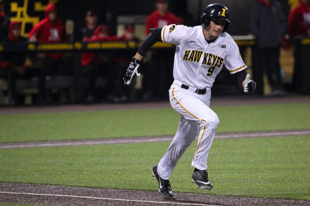 Iowa outfielder Ben Norman  at game 1 vs Rutgers on Friday, April 5, 2019 at Duane Banks Field. (Lily Smith/hawkeyesports.com)
