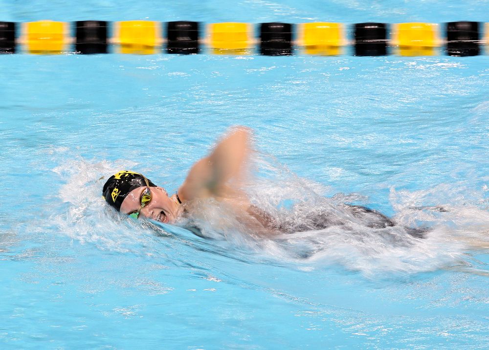 Iowa’s Anna Brooker swims the women’s 500 yard freestyle event during their meet at the Campus Recreation and Wellness Center in Iowa City on Friday, February 7, 2020. (Stephen Mally/hawkeyesports.com)