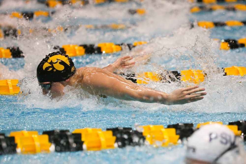 Iowa's Michael Tenney at the 200-yard butterfly race Saturday, March 2, 2019 at the Campus Recreation and Wellness Center. (Lily Smith/hawkeyesports.com)