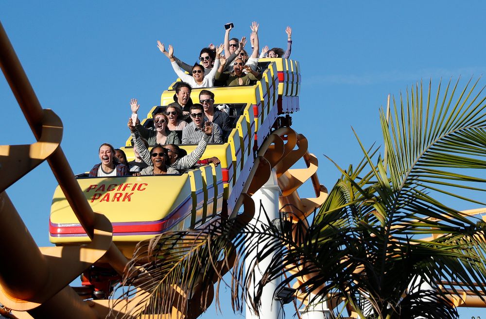 Members of the Iowa Women's Basketball Team ride the roller coaster in Pacific Park on the Santa Monica Pier Thursday, March 15, 2018 in Santa Monica. (Brian Ray/hawkeyesports.com)
