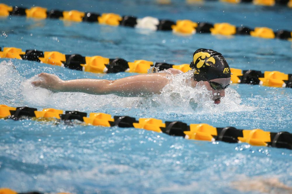 Iowa’s Amy Lenderink swims the 200-yard butterfly during the Iowa swimming and diving meet vs Notre Dame and Illinois on Saturday, January 11, 2020 at the Campus Recreation and Wellness Center. (Lily Smith/hawkeyesports.com)