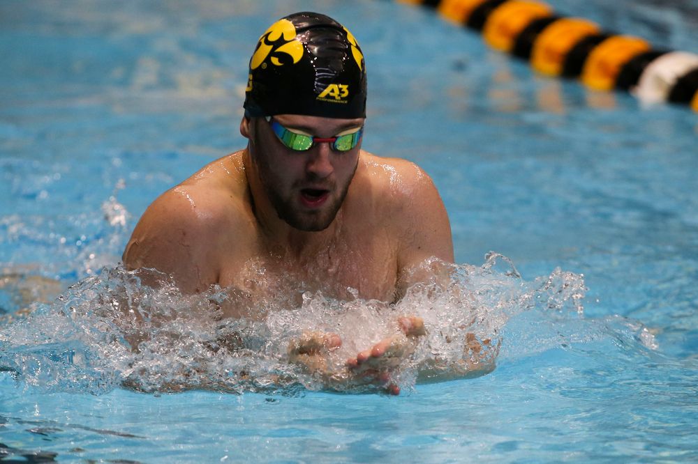 Iowa’s Caleb Babb during Iowa swim and dive vs Minnesota on Saturday, October 26, 2019 at the Campus Wellness and Recreation Center. (Lily Smith/hawkeyesports.com)