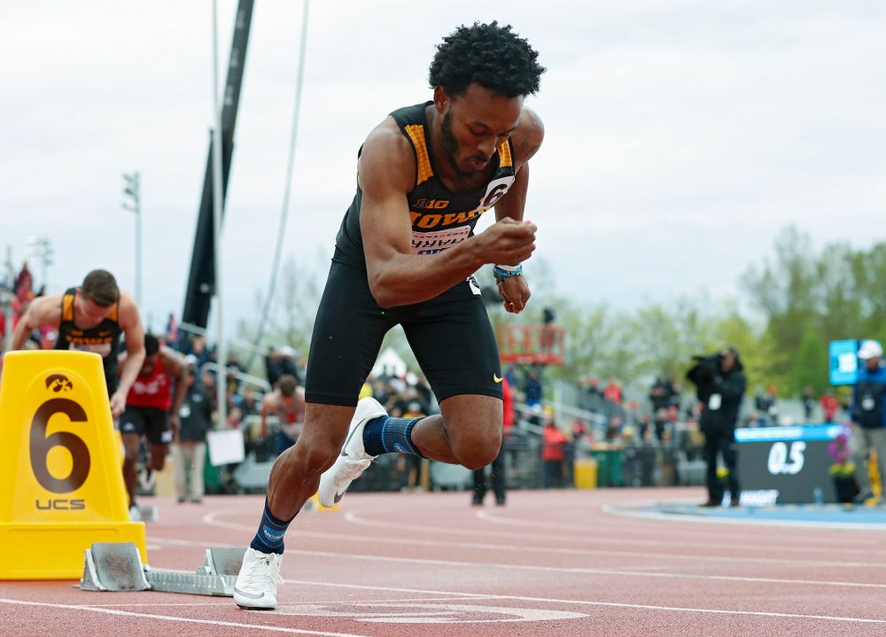 Iowa's May’yea Harris runs the men’s 400 meter dash event on the second day of the Big Ten Outdoor Track and Field Championships at Francis X. Cretzmeyer Track in Iowa City on Saturday, May. 11, 2019. (Stephen Mally/hawkeyesports.com)