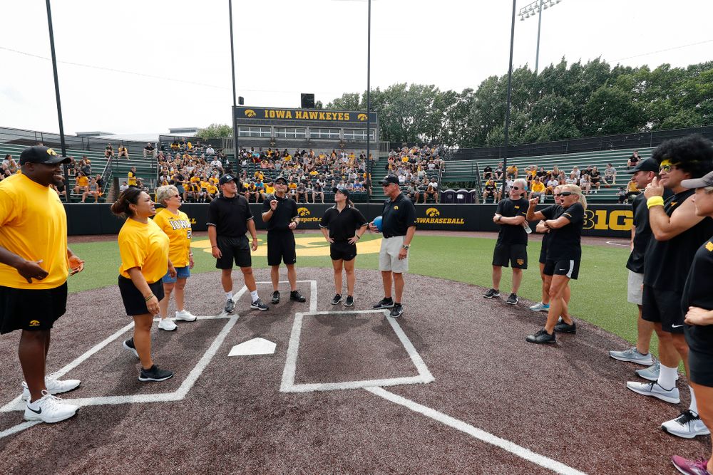 The coin toss during the Iowa Student Athlete Kickoff Kickball game  Sunday, August 19, 2018 at Duane Banks Field. (Brian Ray/hawkeyesports.com)