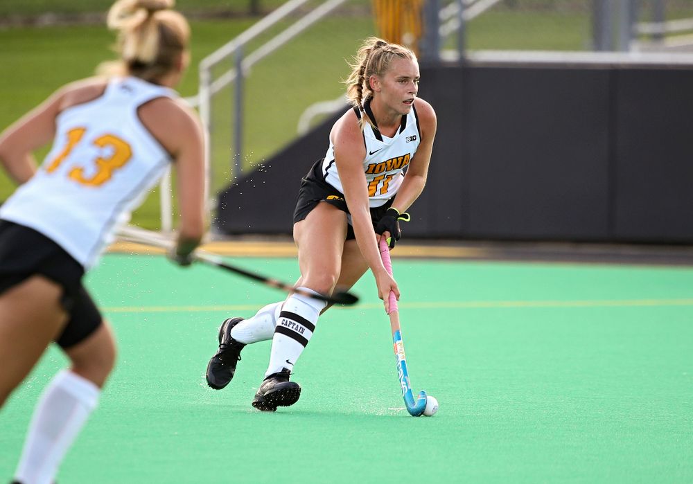 Iowa’s Katie Birch (11) moves with the ball during the third quarter of their game at Grant Field in Iowa City on Friday, Sep 13, 2019. (Stephen Mally/hawkeyesports.com)