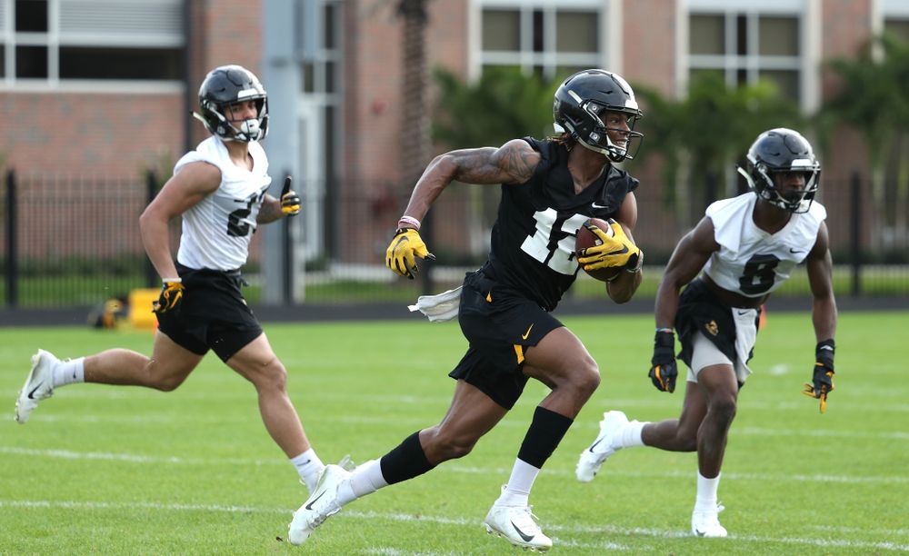 Iowa Hawkeyes wide receiver Brandon Smith (12) during practice for the 2019 Outback Bowl Friday, December 28, 2018 at the University of Tampa. (Brian Ray/hawkeyesports.com)