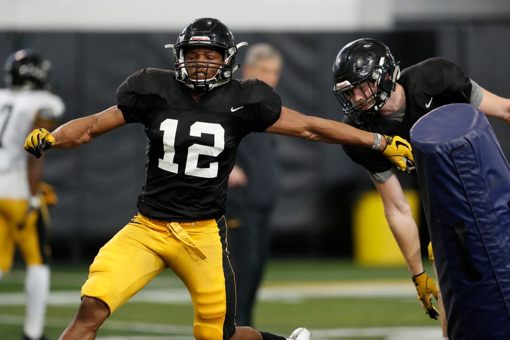 Iowa Hawkeyes wide receiver Brandon Smith (12) during spring practice  Thursday, March 29, 2018 at the Hansen Football Performance Center. (Brian Ray/hawkeyesports.com)