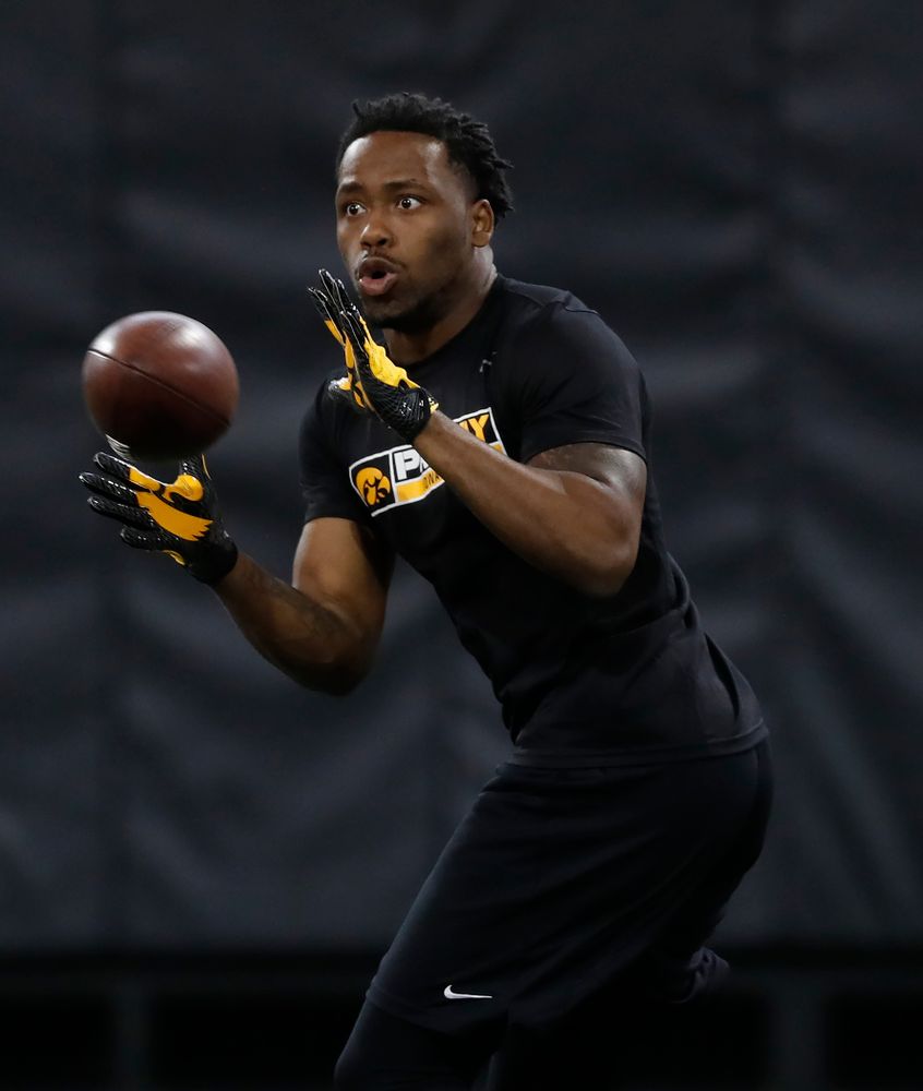 Iowa Hawkeyes running back Akrum Wadley (25) during the team's annual pro day Monday, March 26, 2018 at the Hansen Football Performance Center. (Brian Ray/hawkeyesports.com)