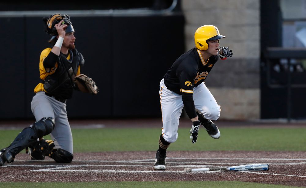 Iowa Hawkeyes outfielder Justin Jenkins (6) against Milwaukee Wednesday, April 25, 2018 at Duane Banks Field. (Brian Ray/hawkeyesports.com)