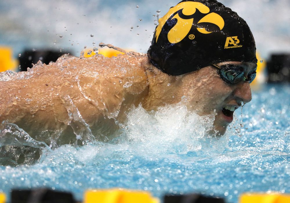 Iowa's Michael Tenney swims the 200 yard butterfly during a double dual against Wisconsin and Northwestern Saturday, January 19, 2019 at the Campus Recreation and Wellness Center. (Brian Ray/hawkeyesports.com)