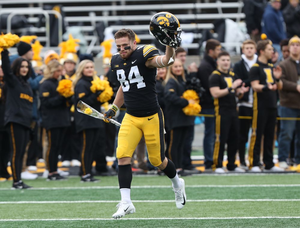 Iowa Hawkeyes wide receiver Nick Easley (84) during senior day activities before their game against the Nebraska Cornhuskers Friday, November 23, 2018 at Kinnick Stadium. (Brian Ray/hawkeyesports.com)