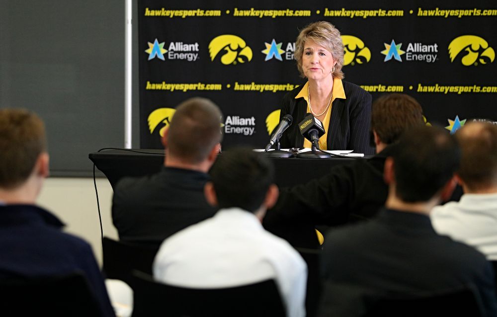 Iowa head coach Lisa Bluder answers questions during Iowa Women’s Basketball Media Day at Carver-Hawkeye Arena in Iowa City on Thursday, Oct 24, 2019. (Stephen Mally/hawkeyesports.com)