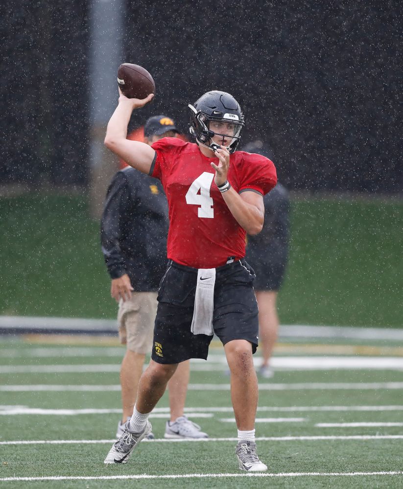 Iowa Hawkeyes quarterback Nathan Stanley (4) during camp practice No. 15  Monday, August 20, 2018 at the Hansen Football Performance Center. (Brian Ray/hawkeyesports.com)