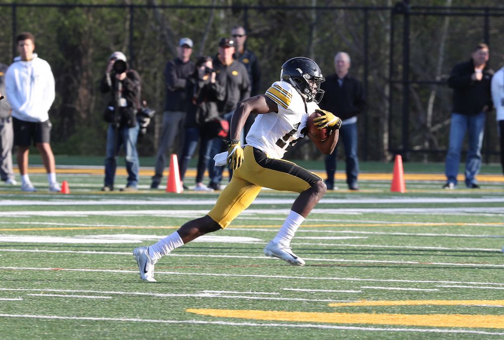 Iowa Hawkeyes defensive back D.J. Johnson (12) during the teamÕs final spring practice Friday, April 26, 2019 at the Kenyon Football Practice Facility. (Brian Ray/hawkeyesports.com)
