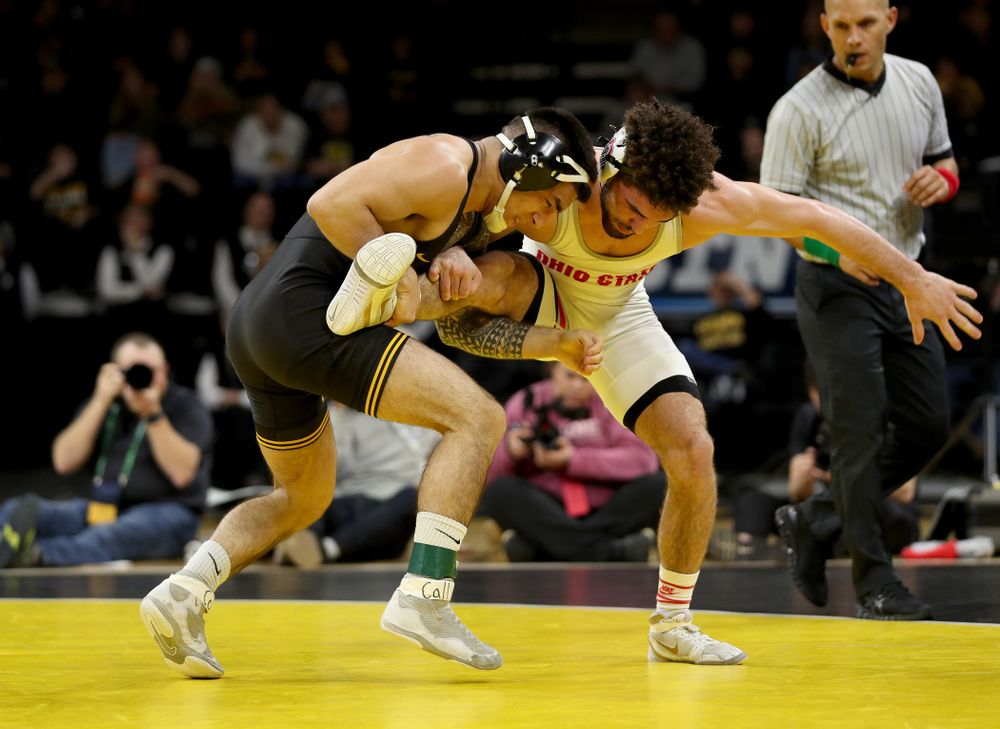 Iowa’s Pat Lugo wrestles Ohio State’s Sammy Sasso at 149 pounds Friday, January 24, 2020 at Carver-Hawkeye Arena. Sasso won the match with a 2-1 in overtime. (Brian Ray/hawkeyesports.com)