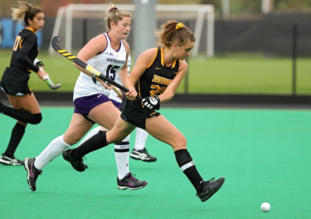 Iowa’s Maddy Murphy (26) scores a goal during the fourth quarter of their game at Grant Field in Iowa City on Saturday, Oct 26, 2019. (Stephen Mally/hawkeyesports.com)