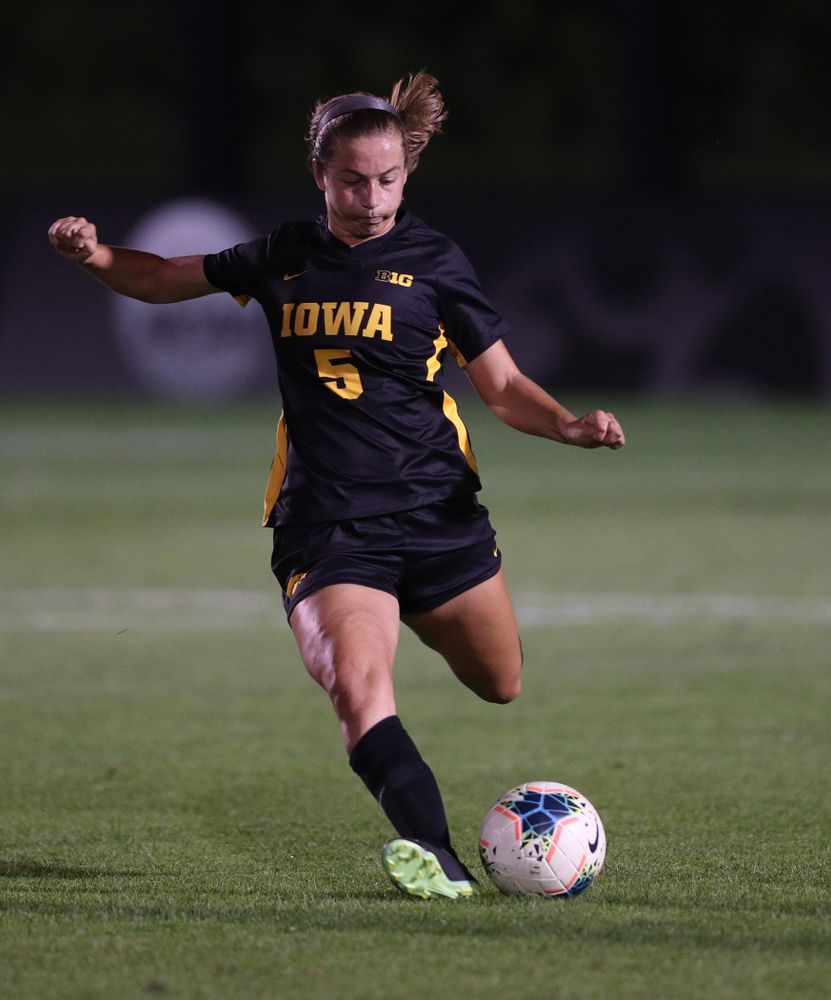 Iowa Hawkeyes defender Riley Whitaker (5) during a 2-1 victory over the Iowa State Cyclones Thursday, August 29, 2019 in the Iowa Corn Cy-Hawk series at the Iowa Soccer Complex. (Brian Ray/hawkeyesports.com)