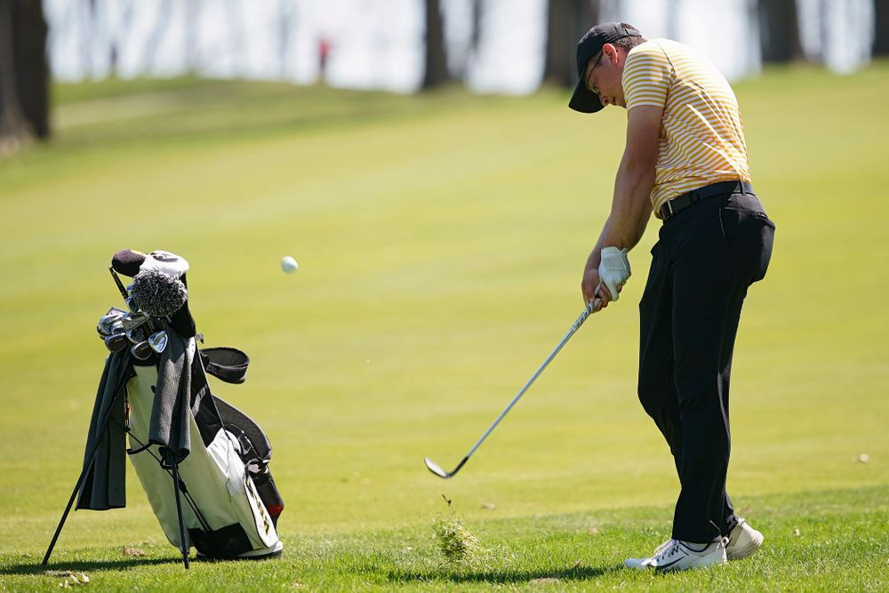 Iowa's Matthew Walker hits during the third round of the Hawkeye Invitational at Finkbine Golf Course in Iowa City on Sunday, Apr. 21, 2019. (Stephen Mally/hawkeyesports.com)