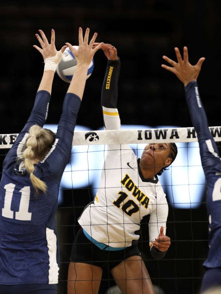 Iowa Hawkeyes outside hitter Griere Hughes (10) against Penn State Friday, November 1, 2019 at Carver Hawkeye Arena. (Brian Ray/hawkeyesports.com)