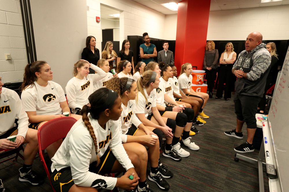 Sam Cila from The Program addresses the Hawkeyes before their game against the Maryland Terrapins Thursday, February 13, 2020 at the Xfinity Center in College Park, MD. (Brian Ray/hawkeyesports.com)