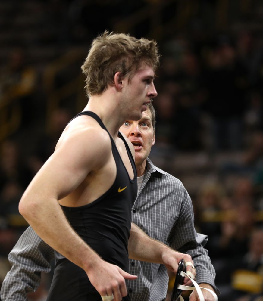 Head Coach Tom Brands as Iowa's Mitch Bowman wrestles Purdue's Christian Brunner at 197 pounds Saturday, November 24, 2018 at Carver-Hawkeye Arena. (Brian Ray/hawkeyesports.com)