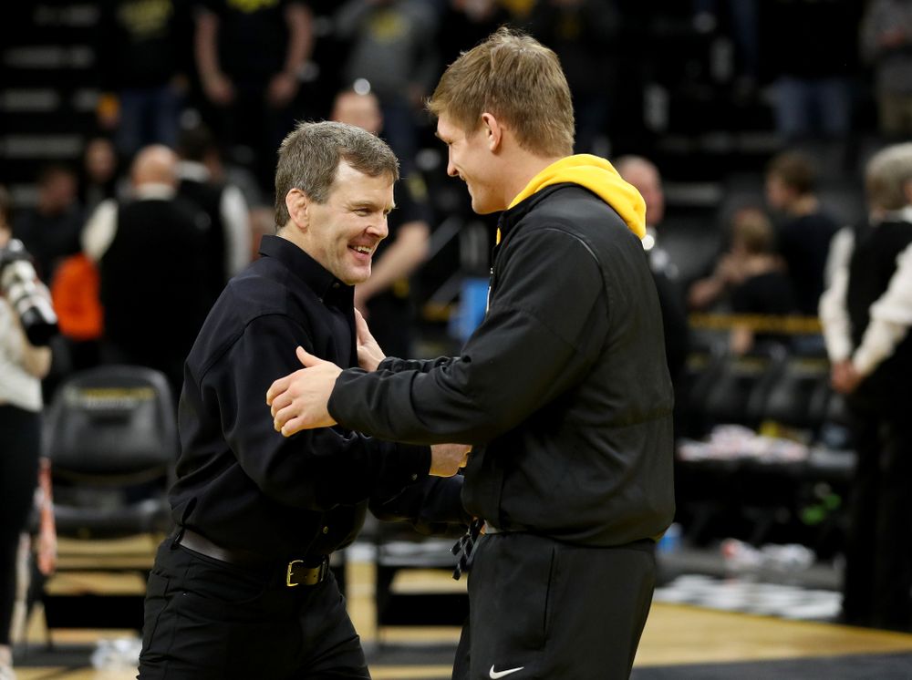 Iowa’s Cash Wilcke during senior day activities Sunday, February 23, 2020 at Carver-Hawkeye Arena. (Brian Ray/hawkeyesports.com)