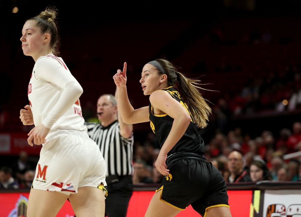 Iowa Hawkeyes guard Megan Meyer (11) against the Maryland Terrapins Thursday, February 13, 2020 at the Xfinity Center in College Park, MD. (Brian Ray/hawkeyesports.com)