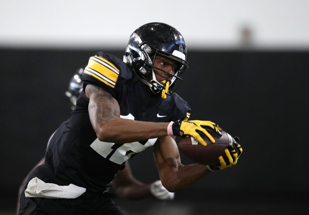 Iowa Hawkeyes wide receiver Brandon Smith (12) during preparation for the 2019 Outback Bowl Monday, December 17, 2018 at the Hansen Football Performance Center. (Brian Ray/hawkeyesports.com)