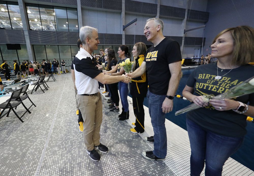 Head Coach Marc Long during senior day before a double dual against Wisconsin and Northwestern Saturday, January 19, 2019 at the Campus Recreation and Wellness Center. (Brian Ray/hawkeyesports.com)
