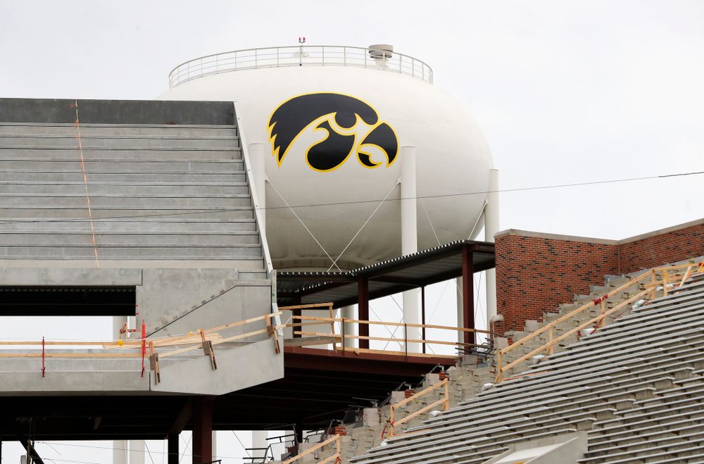 The view of the water tower tiger hawk from the east hash mark of the south 15 yard-line Wednesday, June 6, 2018 at Kinnick Stadium. (Brian Ray/hawkeyesports.com)