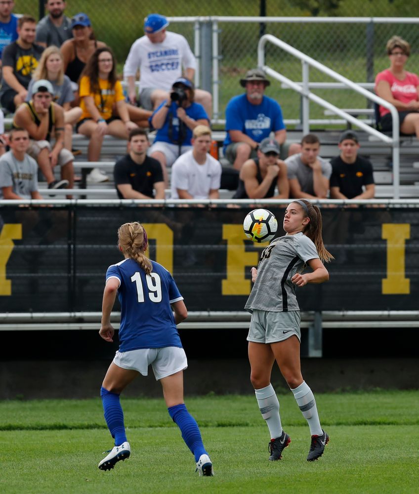 Iowa Hawkeyes Riley Burns (33) against Indiana State Sunday, August 26, 2018 at the Iowa Soccer Complex. (Brian Ray/hawkeyesports.com)