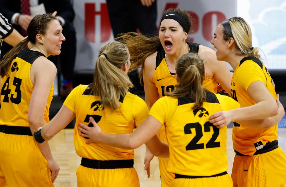 Iowa Hawkeyes forward Megan Gustafson (10) reacts after a made basket and foul during a game against the Ohio State Buckeyes at Carver-Hawkeye Arena on January 25, 2018. (Tork Mason/hawkeyesports.com)