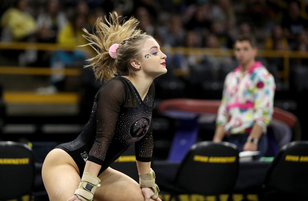 Iowa’s Lauren Guerin competes on the floor against Michigan Friday, February 14, 2020 at Carver-Hawkeye Arena. (Brian Ray/hawkeyesports.com)