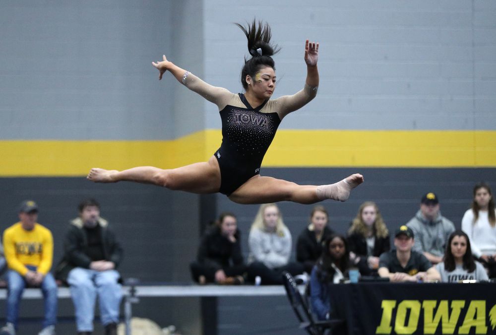 Clair Kaji competes on the floor during the Black and Gold intrasquad meet Saturday, December 1, 2018 at the University of Iowa Field House. (Brian Ray/hawkeyesports.com)