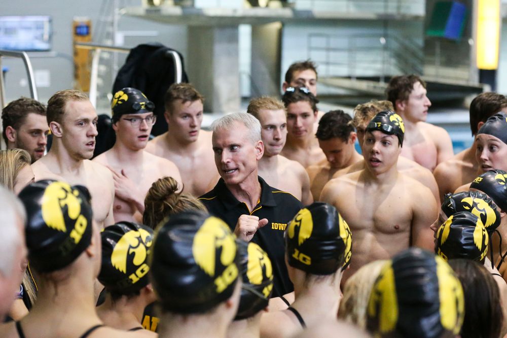Iowa Hawkeyes head coach Marc Long during Iowa swim and dive vs Minnesota on Saturday, October 26, 2019 at the Campus Wellness and Recreation Center. (Lily Smith/hawkeyesports.com)