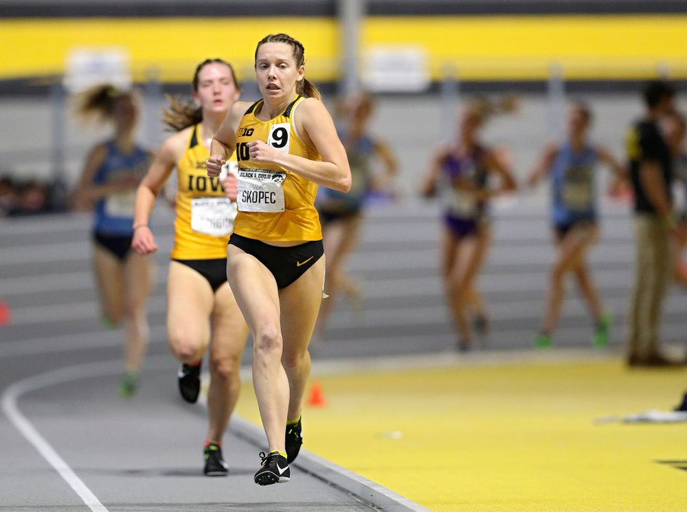 Iowa’s Gabby Skopec runs the women’s 1 mile run event at the Black and Gold Invite at the Recreation Building in Iowa City on Saturday, February 1, 2020. (Stephen Mally/hawkeyesports.com)