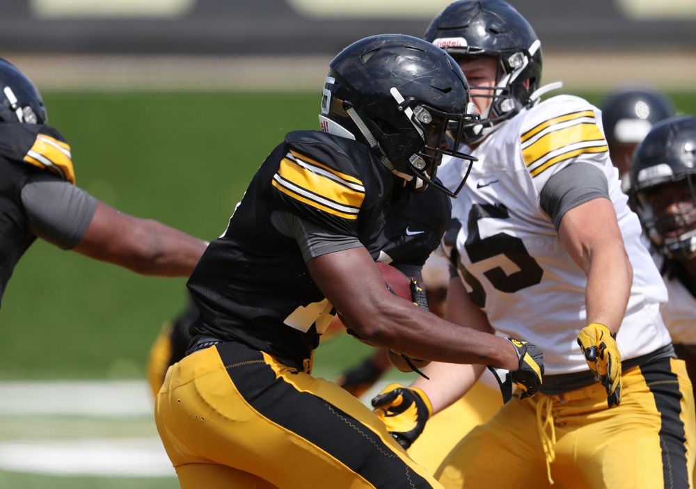 Iowa Hawkeyes running back Tyler Goodson (15) during Fall Camp Practice No. 5 Tuesday, August 6, 2019 at the Ronald D. and Margaret L. Kenyon Football Practice Facility. (Brian Ray/hawkeyesports.com)