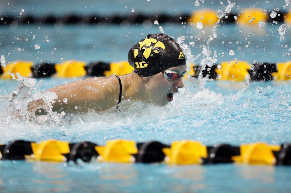 IowaÕs Christina Kaufman swims the 100 yard butterfly against the Michigan Wolverines Friday, November 1, 2019 at the Campus Recreation and Wellness Center. (Brian Ray/hawkeyesports.com)