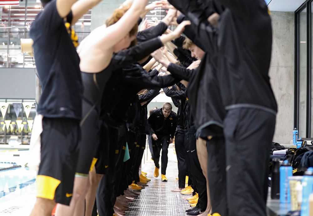 Iowa’s Weston Credit is honored on senior day before their meet at the Campus Recreation and Wellness Center in Iowa City on Friday, February 7, 2020. (Stephen Mally/hawkeyesports.com)