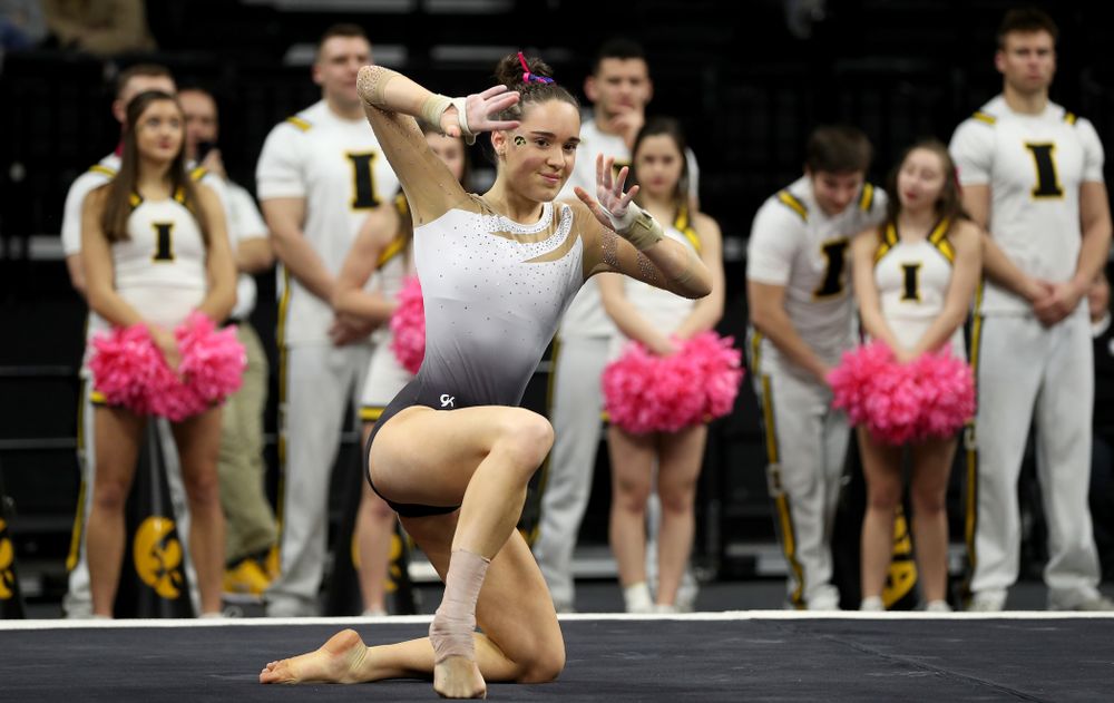 IowaÕs Allie Gilchrist competes on the floor against Ball State and Air Force Saturday, January 11, 2020 at Carver-Hawkeye Arena. (Brian Ray/hawkeyesports.com)