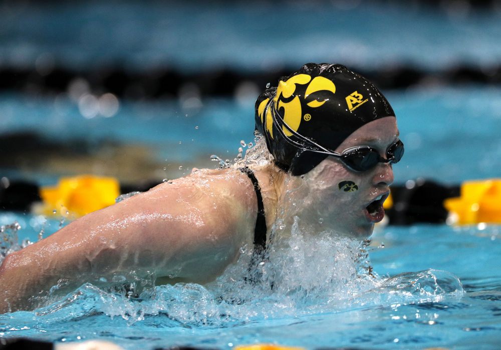 Iowa's Kelsey Drake swims the 100-yard butterfly against the Iowa State Cyclones in the Iowa Corn Cy-Hawk Series Friday, December 7, 2018 at at the Campus Recreation and Wellness Center. (Brian Ray/hawkeyesports.com)