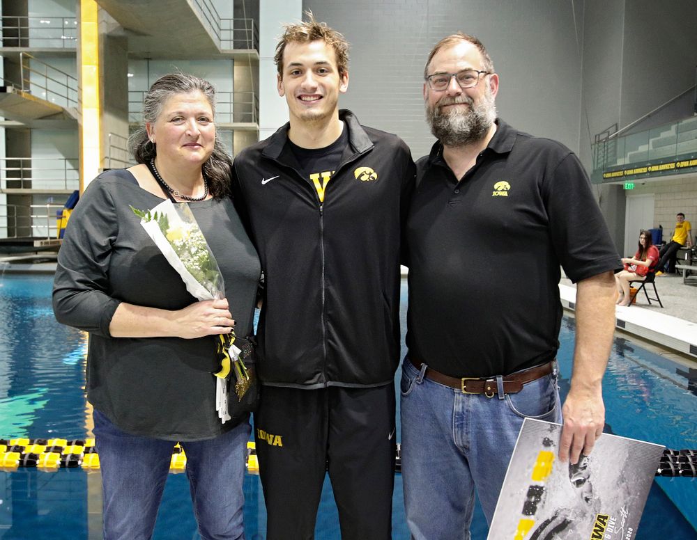 Iowa’s Will Scott is honored on senior day before their meet at the Campus Recreation and Wellness Center in Iowa City on Friday, February 7, 2020. (Stephen Mally/hawkeyesports.com)