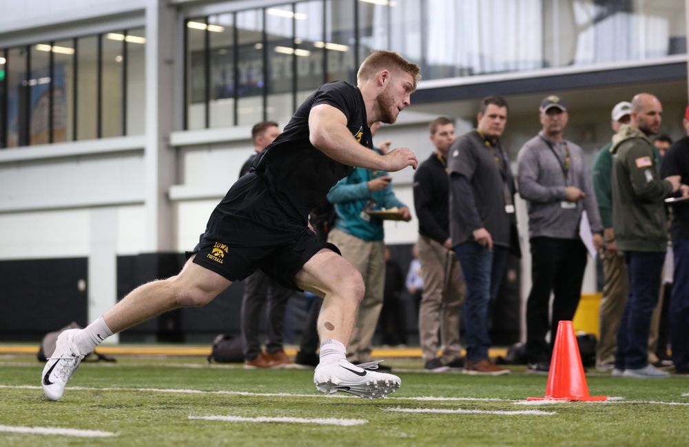 Iowa Hawkeyes defensive back Jake Gervase (30) during the teamÕs annual Pro Day Monday, March 25, 2019 at the Hansen Football Performance Center. (Brian Ray/hawkeyesports.com)