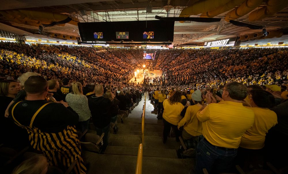 Iowa fans cheer before the game at Carver-Hawkeye Arena in Iowa City on Saturday, February 8, 2020. (Stephen Mally/hawkeyesports.com)