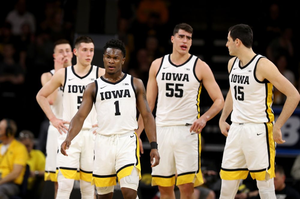 Iowa Hawkeyes guard Joe Toussaint (1) against the Purdue Boilermakers Tuesday, March 3, 2020 at Carver-Hawkeye Arena. (Brian Ray/hawkeyesports.com)