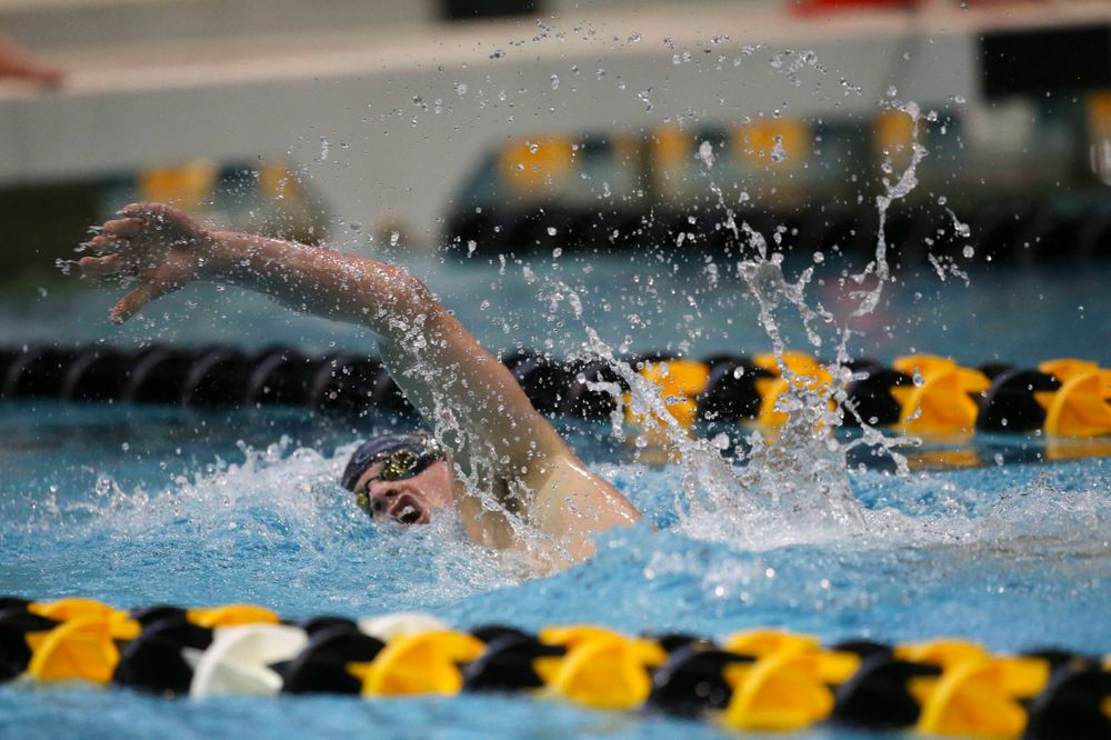 Iowa's Anze Fers Erzan team at the 200-yard backstroke race  Saturday, March 2, 2019 at the Campus Recreation and Wellness Center. (Lily Smith/hawkeyesports.com)
