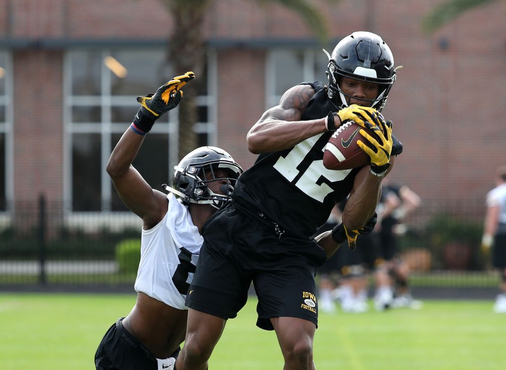 Iowa Hawkeyes wide receiver Brandon Smith (12) during practice for the 2019 Outback Bowl Friday, December 28, 2018 at the University of Tampa. (Brian Ray/hawkeyesports.com)
