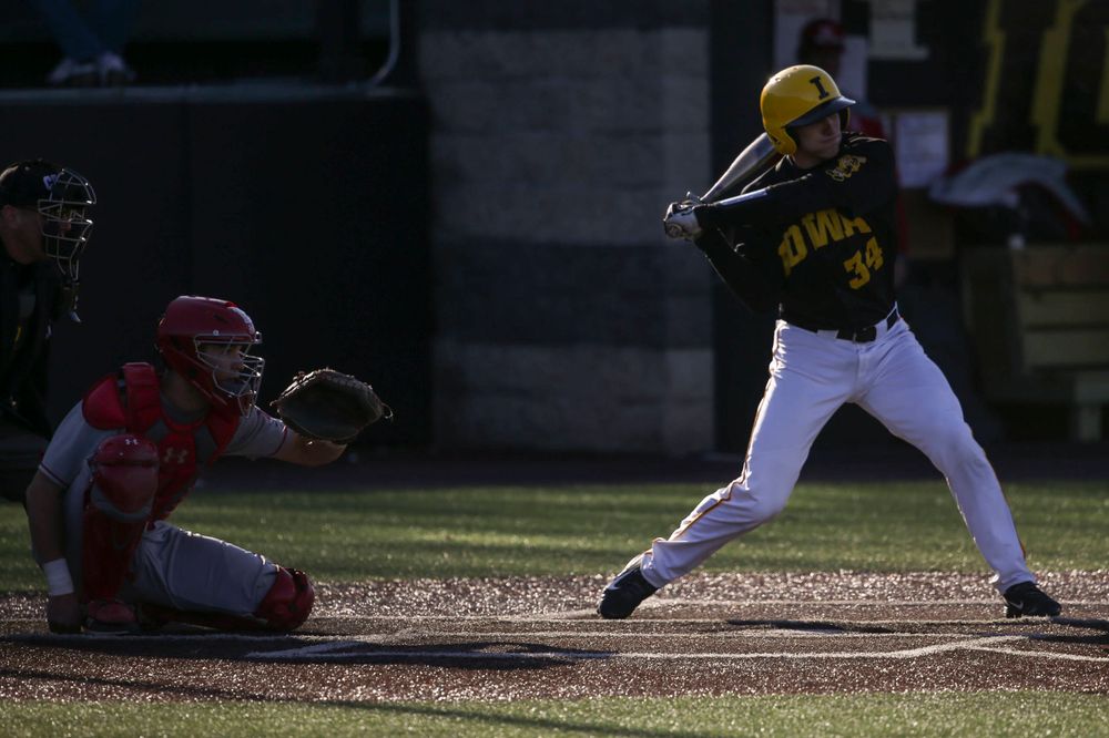 Iowa catcher Austin Martin at the game vs. Bradley on Tuesday, March 26, 2019 at (place). (Lily Smith/hawkeyesports.com)